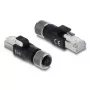 DELOCK M12 D-coded adapter 4-pin female to RJ45 plug, gold contacts, black