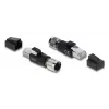Adapter M12 X-coded 8-pin female to RJ45 plug, DELOCK 90834, gold-plated contacts, black