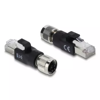 Adapter M12 X-coded 8-pin female to RJ45 plug, DELOCK 90834, gold-plated contacts, black