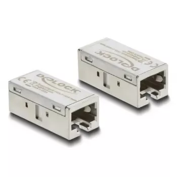 Adapter Coupler RJ45 jack-to-jack Cat.6A metal — DELOCK, flat, silver, 15.6×33.1×13.1 mm