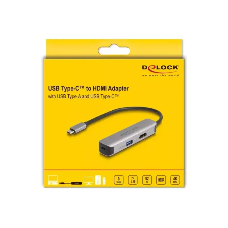 DeLOCK USB Type-C Adapter to HDMI 4K 60 Hz USB Type-A USB Type-C PD 92 W