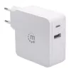 Manhattan Wall/Power Charger (Euro 2-pin), USB-C and USB-A ports, USB-C Output: 45W / 3A, USB-A Output: 2.4A, White, Three Year Warranty, Box