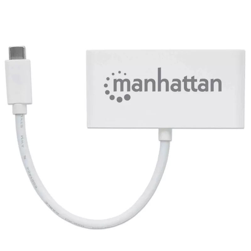 Manhattan USB-C Dock/Hub, Ports (x4): USB-A (x3) and USB-C, 5 Gbps (USB 3.2 Gen1 aka USB 3.0), With Power Delivery (60W) to USB-C Port (Note additional USB-C wall charger and USB-C cable needed), Universal for all devices, SuperSpeed USB, 3 Year Warranty