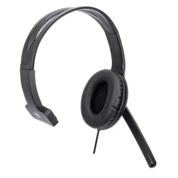 Manhattan Mono Over-Ear Headset (USB), Microphone Boom (padded), Retail Box Packaging, Adjustable Headband, In-Line Volume Control, Ear Cushion, USB-A for both sound and mic use, cable 1.5m, Three Year Warranty