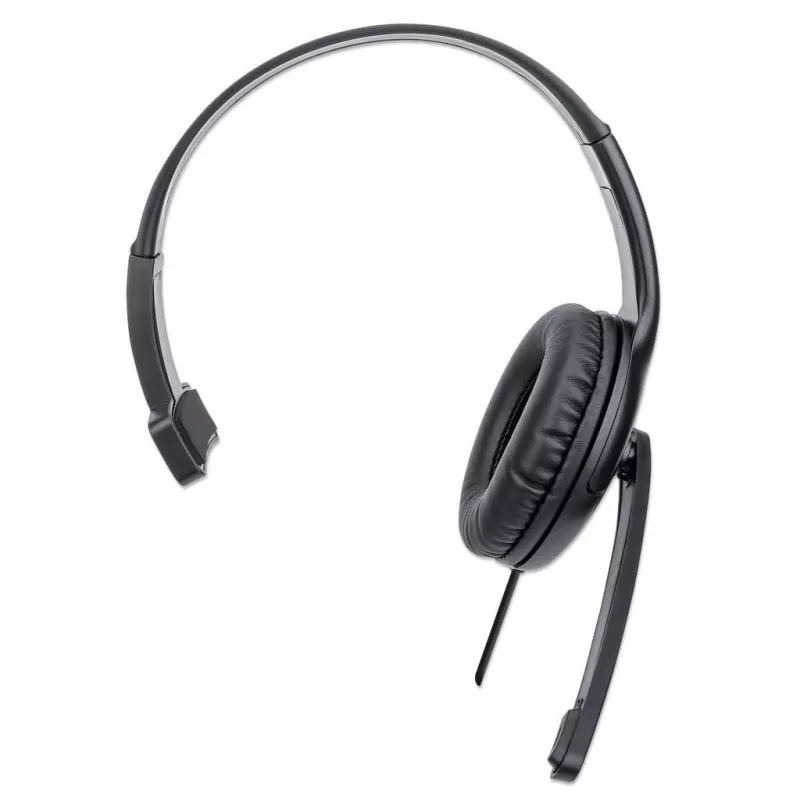 Manhattan Mono Over-Ear Headset (USB), Microphone Boom (padded), Retail Box Packaging, Adjustable Headband, In-Line Volume Control, Ear Cushion, USB-A for both sound and mic use, cable 1.5m, Three Year Warranty