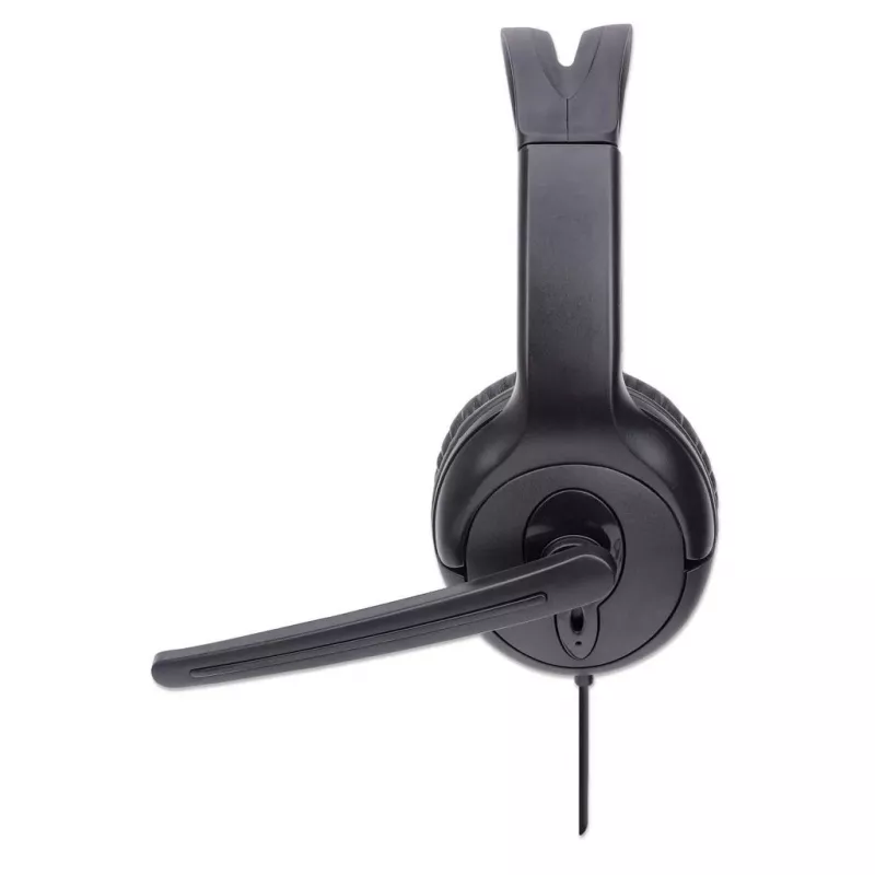 Manhattan Mono Over-Ear Headset (USB), Microphone Boom (padded), Retail Box Packaging, Adjustable Headband, In-Line Volume Control, Ear Cushion, USB-A for both sound and mic use, cable 1.5m, Three Year Warranty