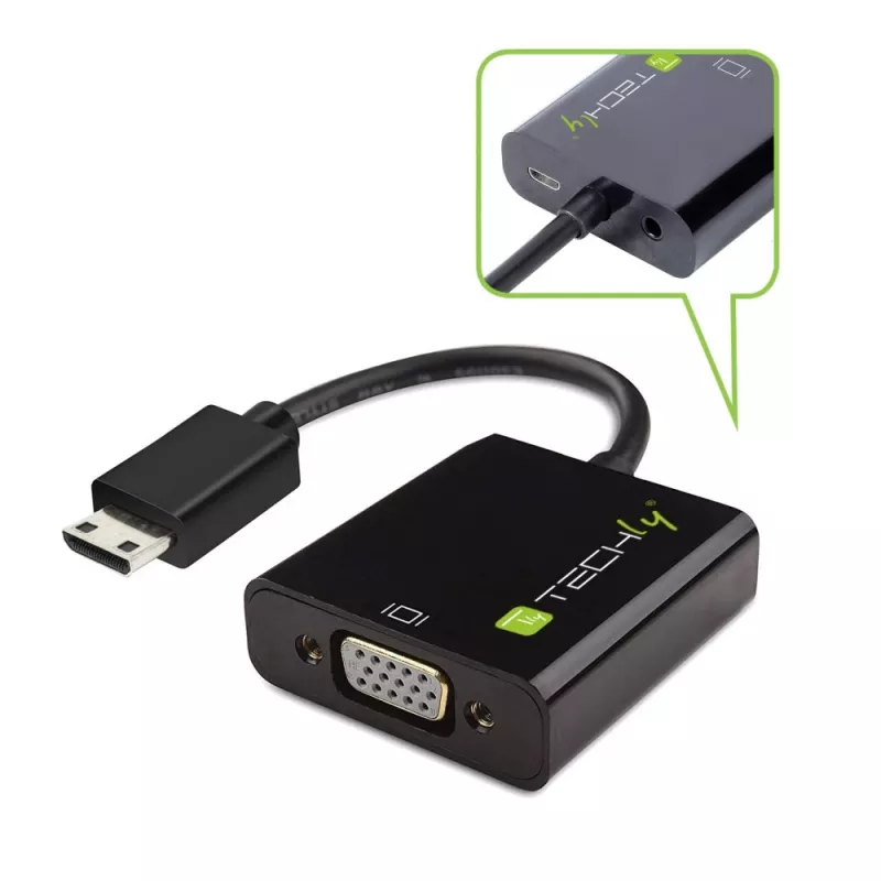 Techly Converter HDMI Mini C to VGA IDATA HDMI-VGA4, VGA (D-Sub), HDMI Type C (Mini), Male, Female, 1920 x 1080 pixels, 1080p, 720p, 480p