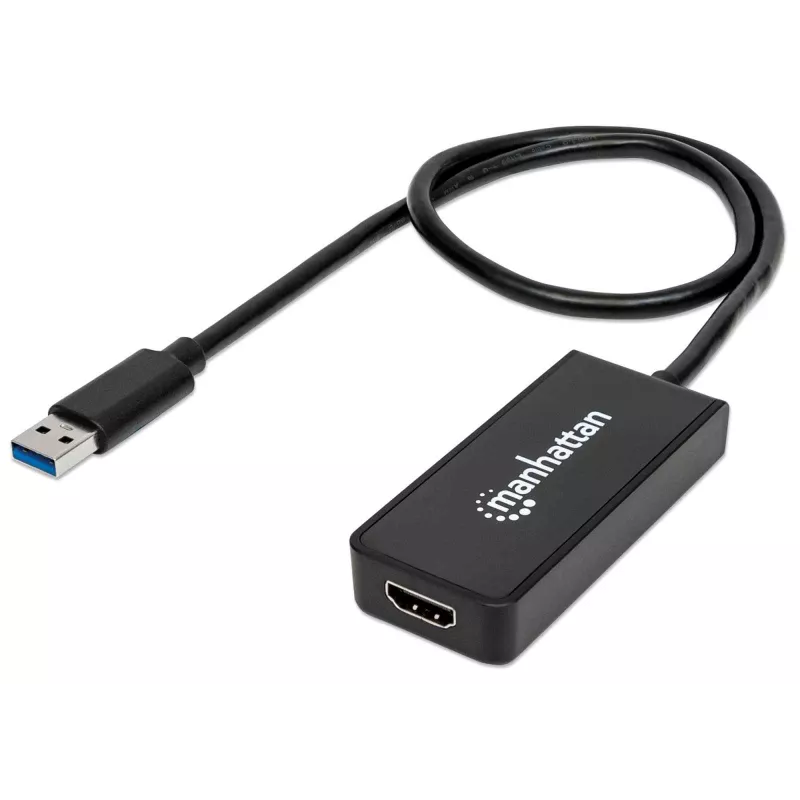 Manhattan USB-A to HDMI Adapter Cable, 60cm, Male to Female, 5 Gbps (USB 3.2 Gen1 aka USB 3.0), 2560x1440 @ 32-bit colour, Full HD video 1080p@16:9, Black, Blister