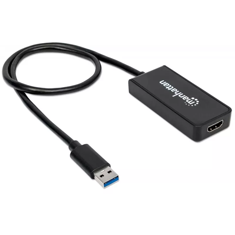 Manhattan USB-A to HDMI Adapter Cable, 60cm, Male to Female, 5 Gbps (USB 3.2 Gen1 aka USB 3.0), 2560x1440 @ 32-bit colour, Full HD video 1080p@16:9, Black, Blister