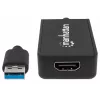 Manhattan USB-A to HDMI Adapter Cable, 60cm, Male to Female, 5 Gbps (USB 3.2 Gen1 aka USB 3.0), 2560x1440 @ 32-bit colour, Full HD video 1080p@16:9, Black, Blister