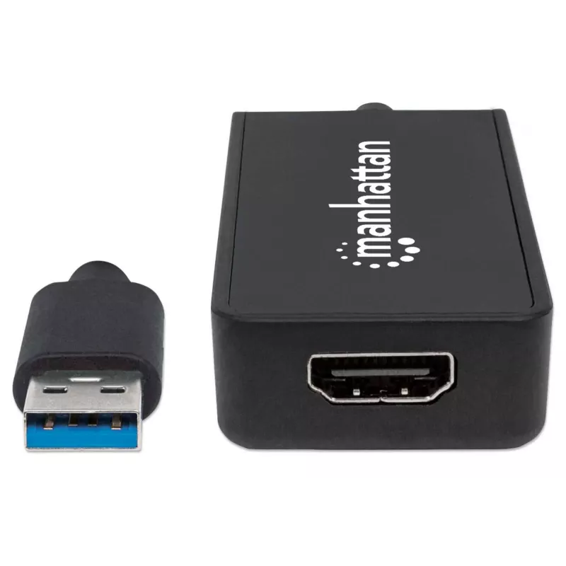 Manhattan USB-A to HDMI Adapter Cable, 60cm, Male to Female, 5 Gbps (USB 3.2 Gen1 aka USB 3.0), 2560x1440 @ 32-bit colour, Full HD video 1080p@16:9, Black, Blister
