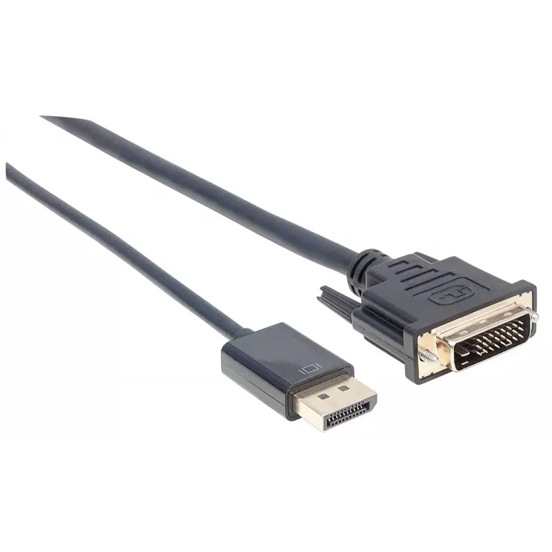 Manhattan DisplayPort 1.2a to DVI-D 24+1 Cable, 1080p@60Hz, 3m, Male to Male, Passive, Compatible with DVD-D, Black, Three Year Warranty, Equivalent to DP2DVIMM10.