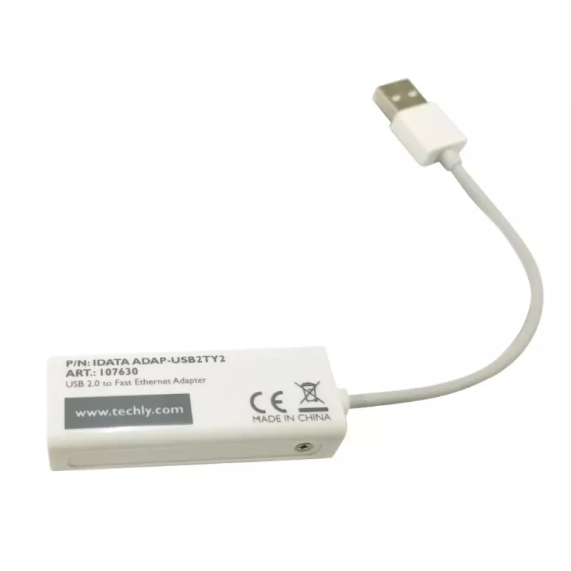 Techly USB2.0 to Fast Ethernet 10/100 Mbps converter, Wired, USB, Ethernet, 100 Mbit/s, White