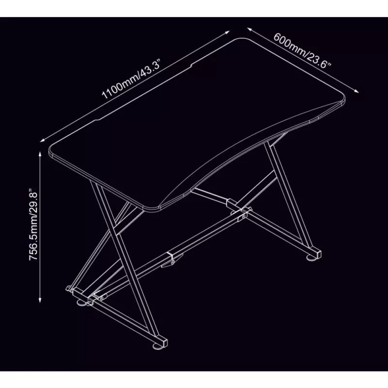 Techly Gaming Desk for PC with Angular Ergonomic Edge Black