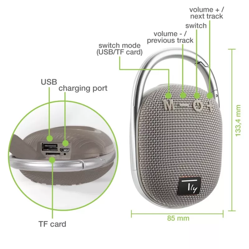 Techly ICASBL321GR portable/party speaker Mono portable speaker Grey 5 W