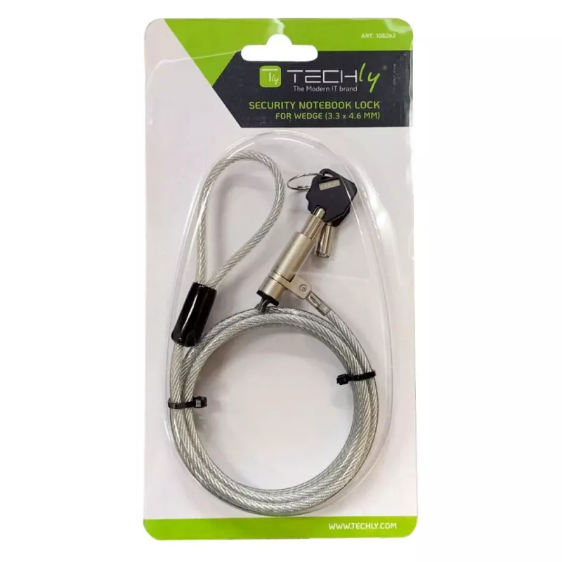 Techly Wedge-Lock Security System Lock for Notebook Cable 1.8m