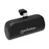 Manhattan Power Bank with integrated USB-C plug, 5000 mAh, Up to 20W output, Kickstand for Use as Charging Phone Holder, Black, One Year Warranty
