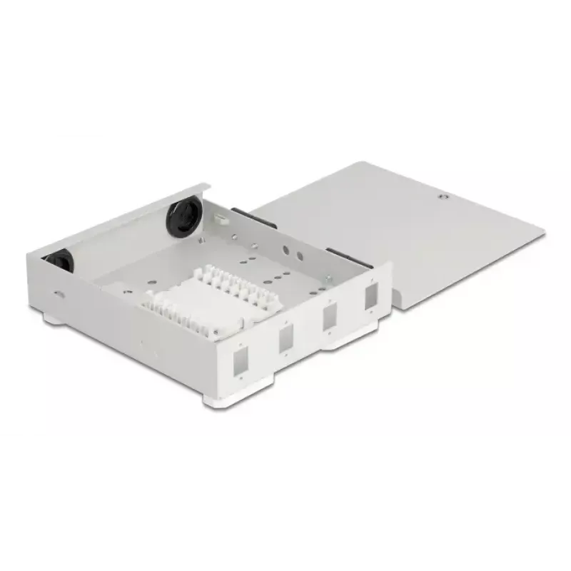 Fiber Optic Wall Box DELOCK 4× SC Simplex or LC Duplex adapters, metal housing, grey