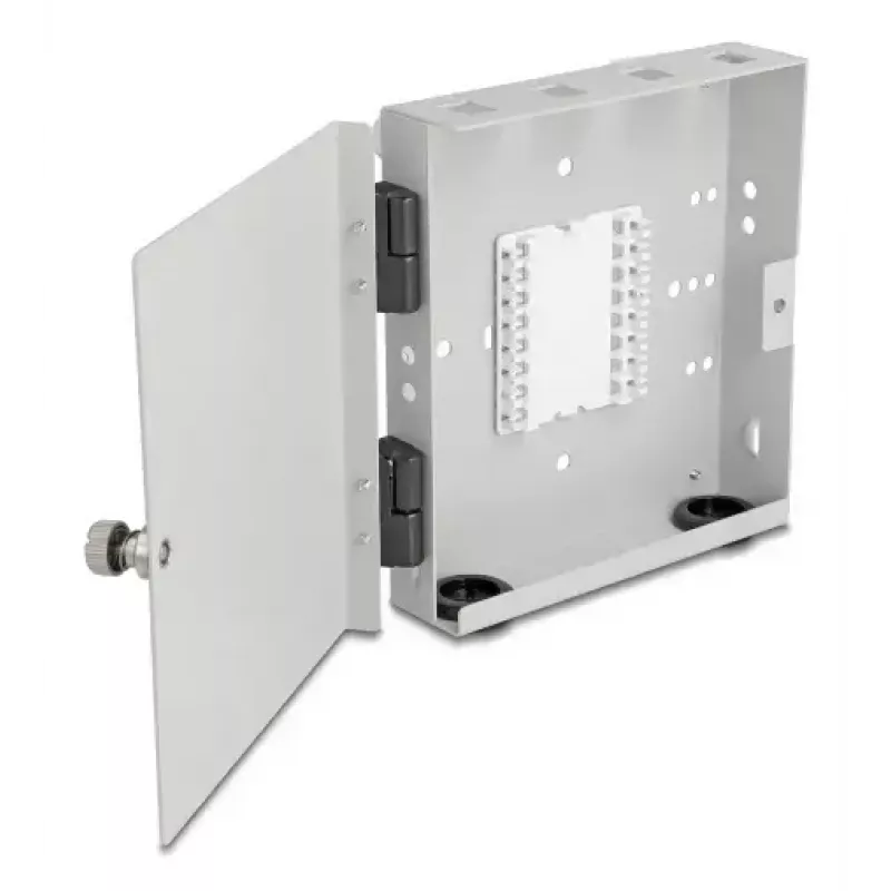 Fiber Optic Wall Box DELOCK 4× SC Simplex or LC Duplex adapters, metal housing, grey