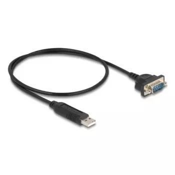DELOCK USB RS-232 Adapter USB 2.0 to D-Sub 9 Male with Nuts, USB Type-A to RS-232, 0.5 m, Black