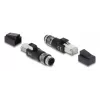 Adapter M12 D-coded 4-pin (male) to RJ45 plug, DELOCK 90831, gold-plated contacts, black