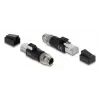 Adapter DELOCK M12 X-coded 8‑pin male to RJ45 plug, gold contacts, black