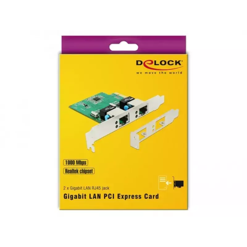 DeLOCK 89999 PCI Express x1 Dual Gigabit LAN Card, 2x RJ45, RTL8111