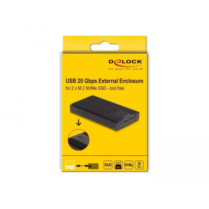 SSD enclosure DeLOCK 42022 External Enclosure USB 20 Gbps for 2 x M.2 NVMe PCIe SSD