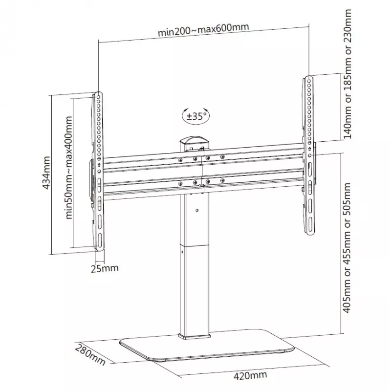 Equip 37 inch-70 inch Universal TV Stands Black 40 kg capacity 94-177.8 cm