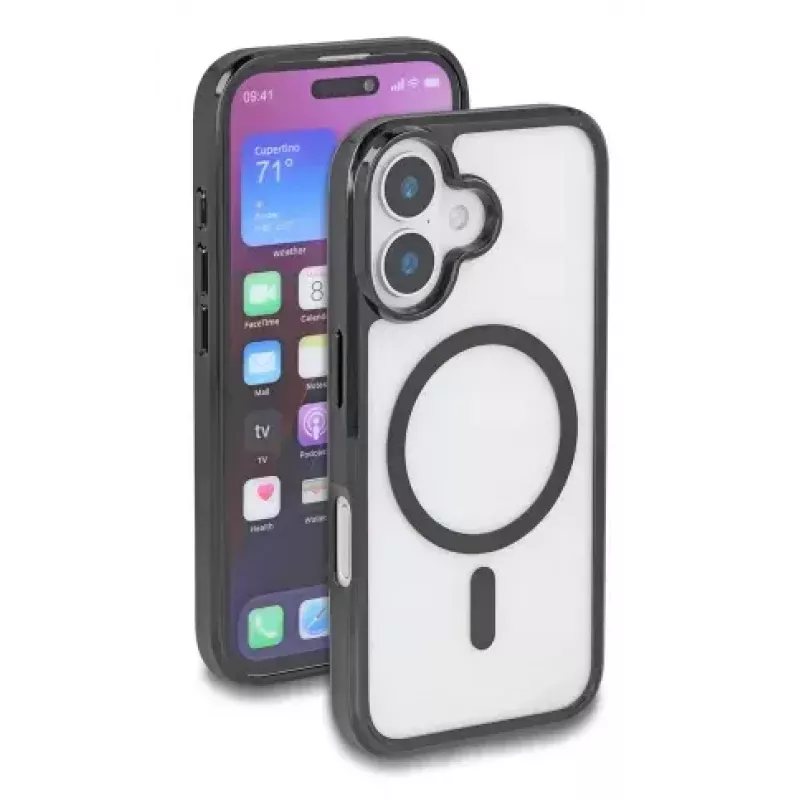Mobile phone cover DELOCK 81266 for Apple iPhone 16, cover type, fits 15.5 cm (6.1 inch) screen, black & transparent