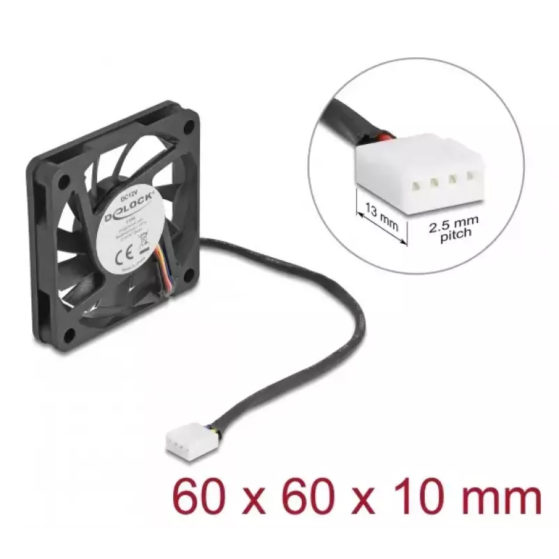 DELOCK Computer Case Fan 6 cm (60x60x10 mm), 12 V, Ball Bearing, Black, Model 67294
