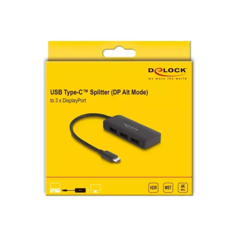DeLOCK USB Type-C Splitter DP Alt Mode to 3 x DisplayPort MST 4K 60 Hz