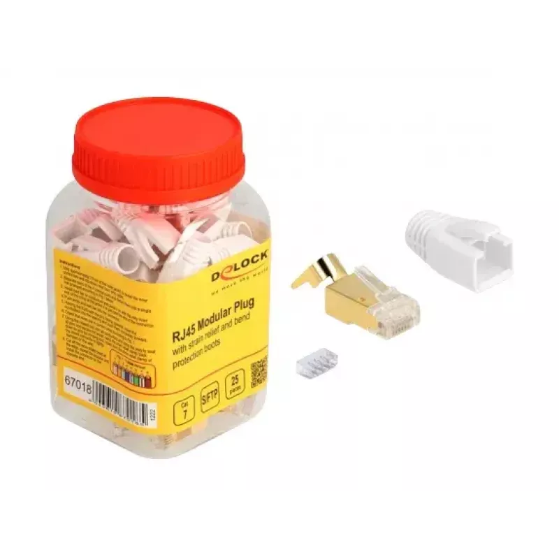 Network Cable DeLOCK RJ45 Modular Plug 25 pcs set Cat.7 Gold White