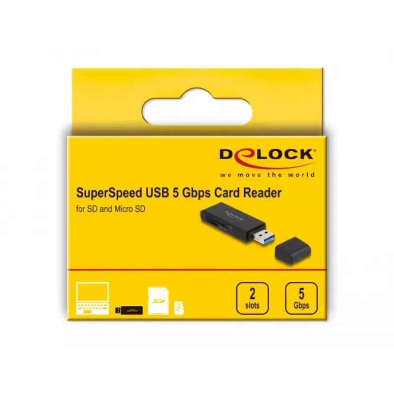 Card Reader DeLOCK 91002 USB Black MicroSD SD SDHC SDXC 5000 Mbit/s