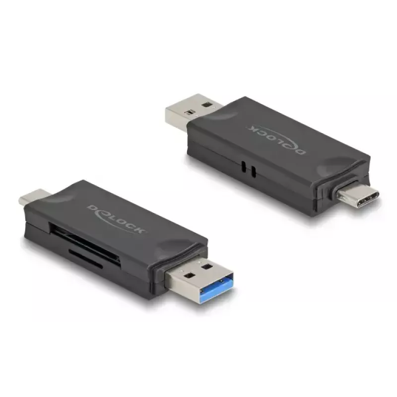 Card Reader DELOCK USB 5 Gbps USB Type-C / Type-A for SD and MicroSD, Black, 5000 Mbit/s, 21×77×10 mm