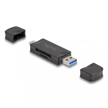 Card Reader DELOCK USB 5 Gbps USB Type-C / Type-A for SD and MicroSD, Black, 5000 Mbit/s, 21×77×10 mm