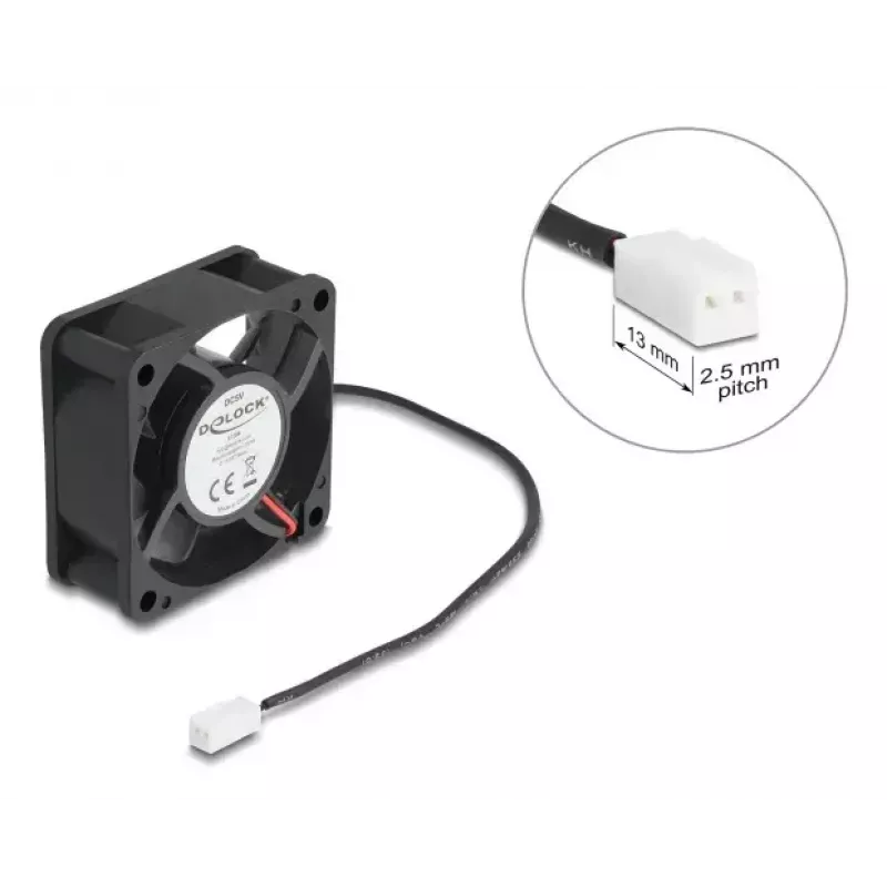 DELOCK 67289 Computer Case Fan 6 cm, Ball Bearing, 0.71 m³/h, 5 V DC, Black