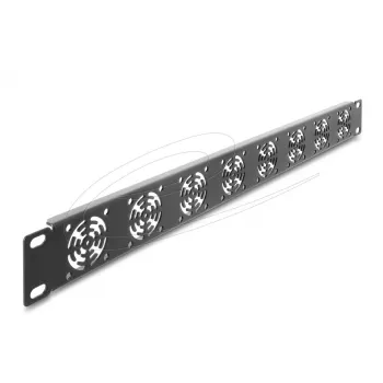 Cover plate DELOCK 67414 for 19 inch 1U rack, metal, integrated 8 fans 40×40 mm, dark grey