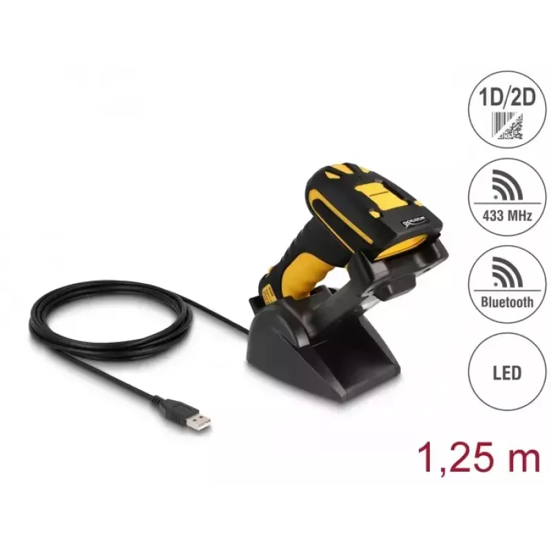 Handheld Barcode Scanner DeLOCK 90586 1D 2D Wireless Bluetooth Inductive Charging