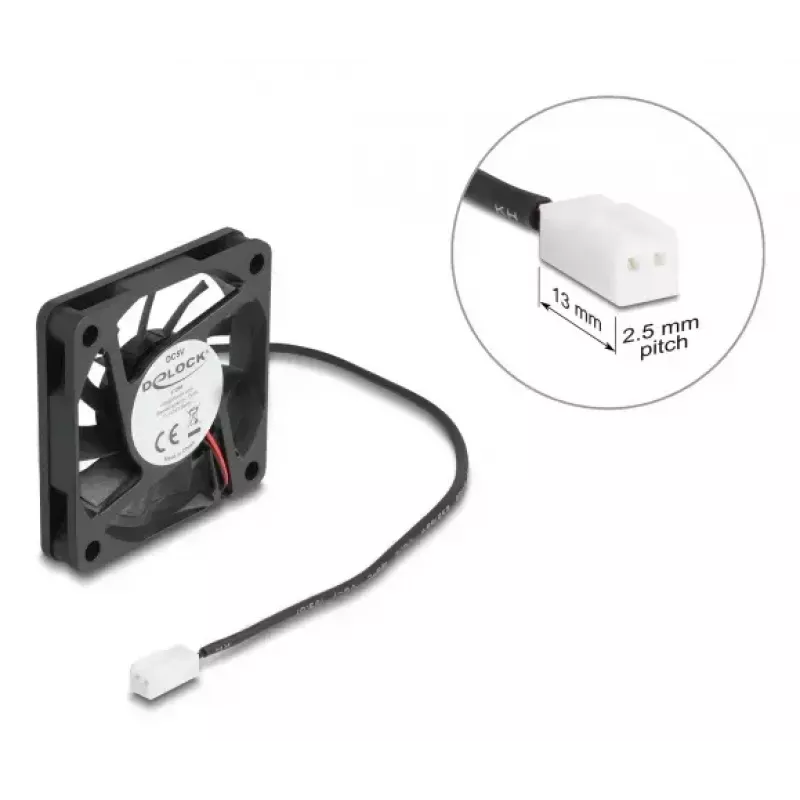 Computer case fan DELOCK 67288 — 60 mm, ball bearing, 5 V, airflow 0.38 m³/h, black, 1 pc