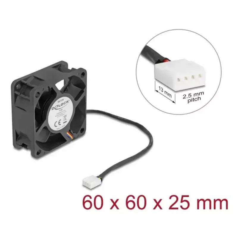 DELOCK Computer Case Fan 6 cm (60x60x25 mm) 12 V DC, Ball Bearing, Black
