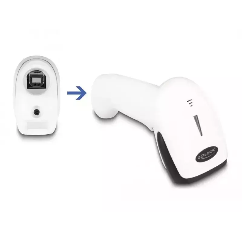 Handheld Barcode Scanner DeLOCK 90587 1D 2D Wireless Bluetooth USB White