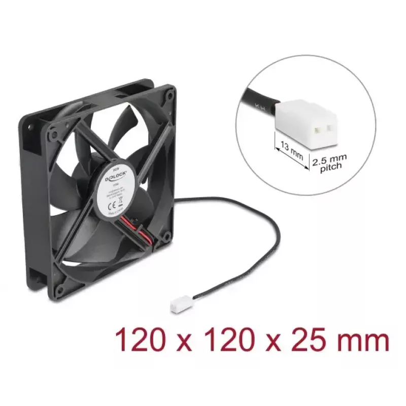 DELOCK 67292 Computer Case Fan 120 mm Black, Ball Bearing, 5 V DC, Airflow 1.73 m³/h
