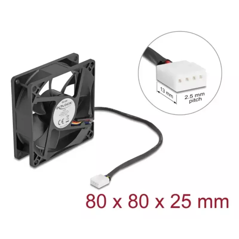 Computer case fan DELOCK 67296 — 80 mm, ball bearing, 0.97 m³/h, black
