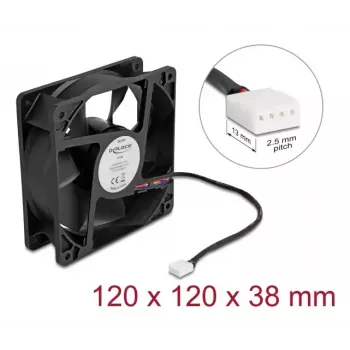 Fan DELOCK 67298 120 mm Black 12 cm Ball Bearing 12 V DC 3.53 m³/h
