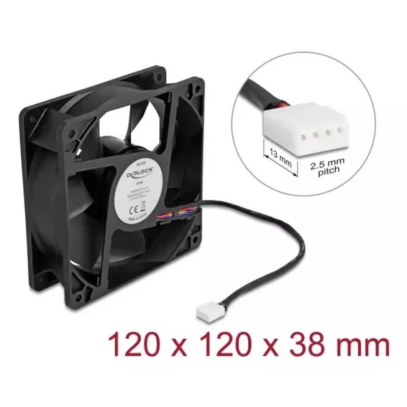 Fan DELOCK 67298 120 mm Black 12 cm Ball Bearing 12 V DC 3.53 m³/h