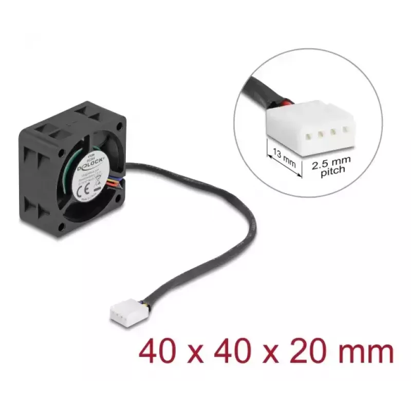Computer case fan DELOCK 67299 — 40 x 40 x 20 mm, 24 V DC, ball bearing, 0.19 m³/h, black