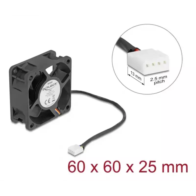 Computer case fan DELOCK 67300 — 60 mm axial fan, 24 V, ball bearing, black