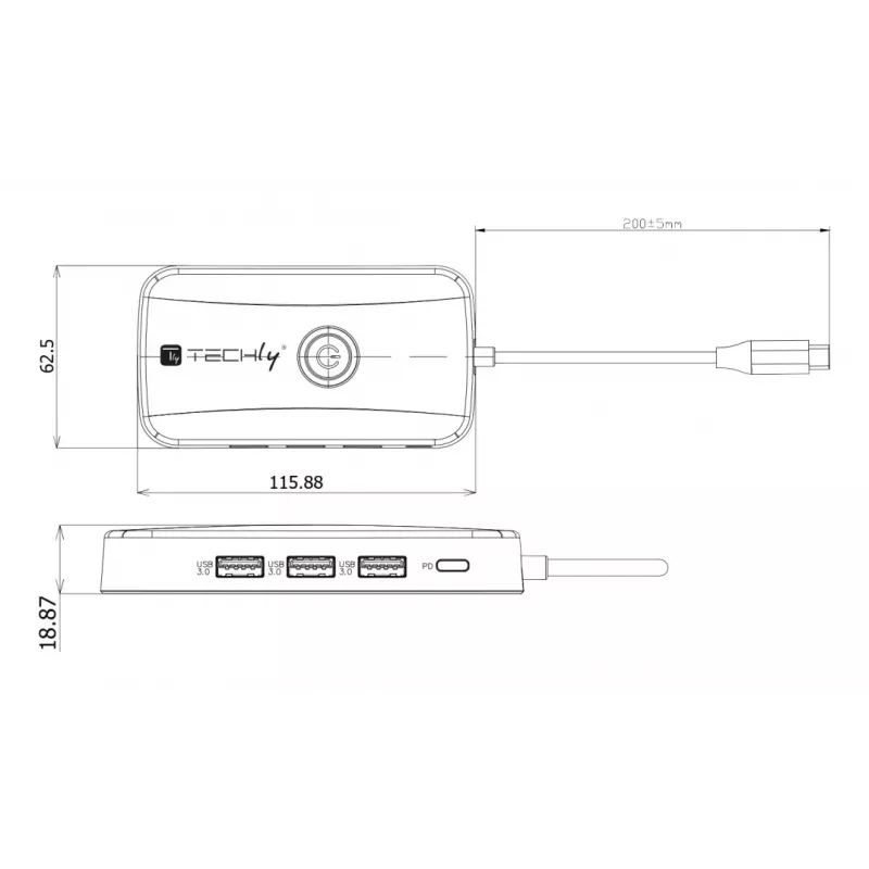 Techly IDATA USBC-HUB5WL AV extender AV transmitter & receiver Black