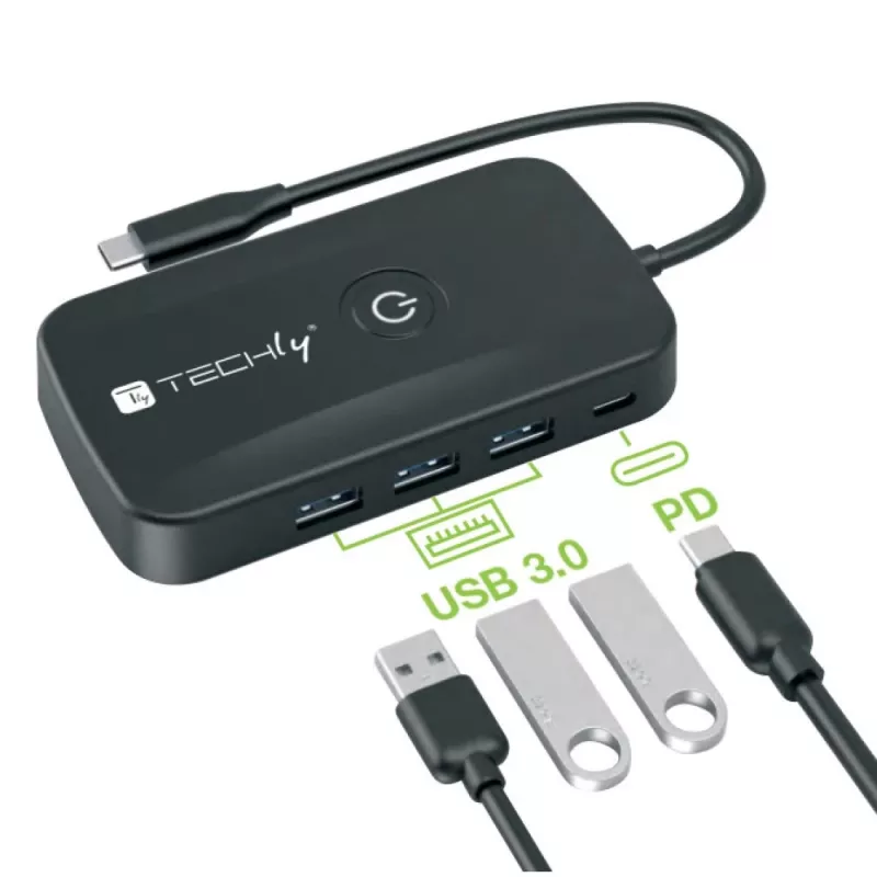 Techly IDATA USBC-HUB5WL AV extender AV transmitter & receiver Black